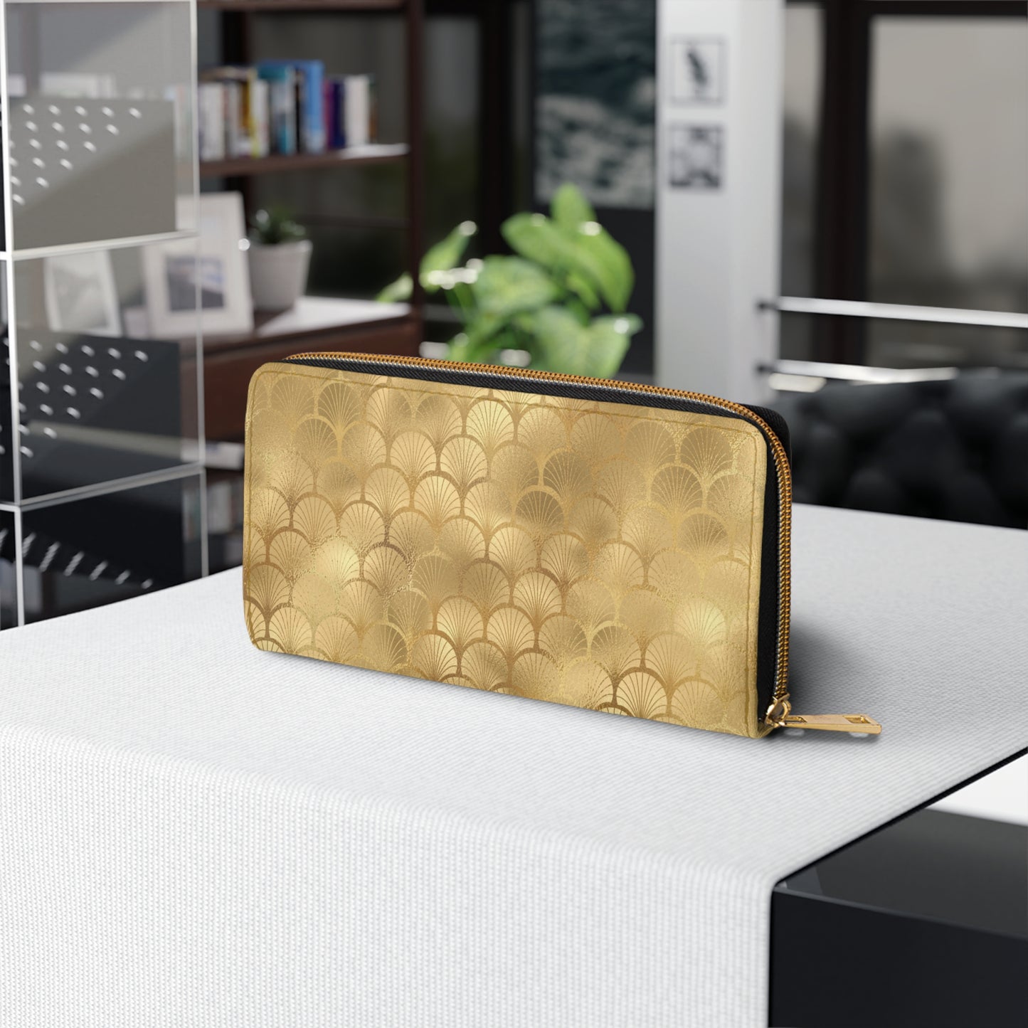 Collector's Vault: Gold Horizon | Metallic Gold Smooth Zipper Wallet | Sunlit Glamour for Every Celebration