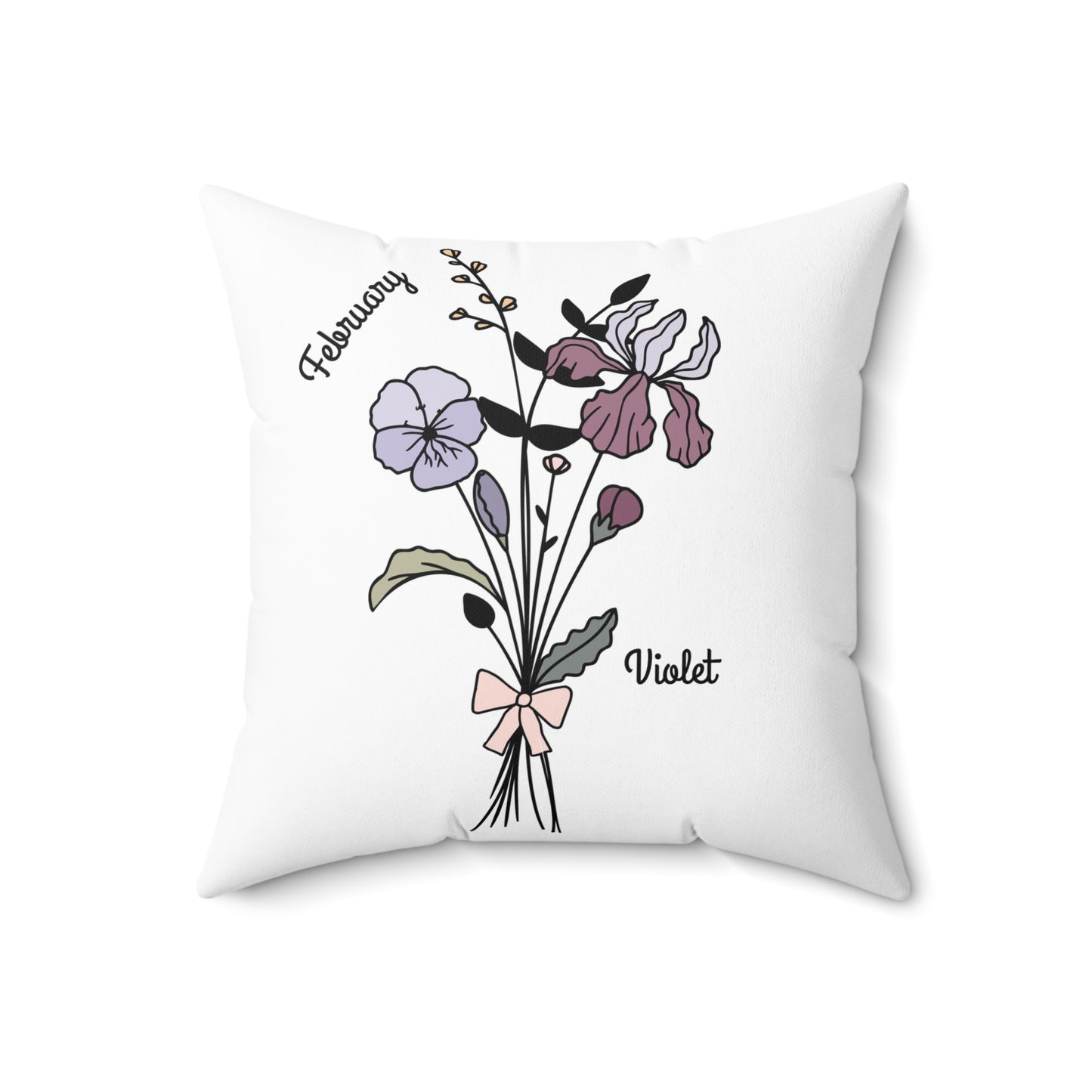 February Violet Birth Flower - Custom Spun Polyester Square Pillow – Stylish Double-Sided Home Décor Accent for a Personalized Touch