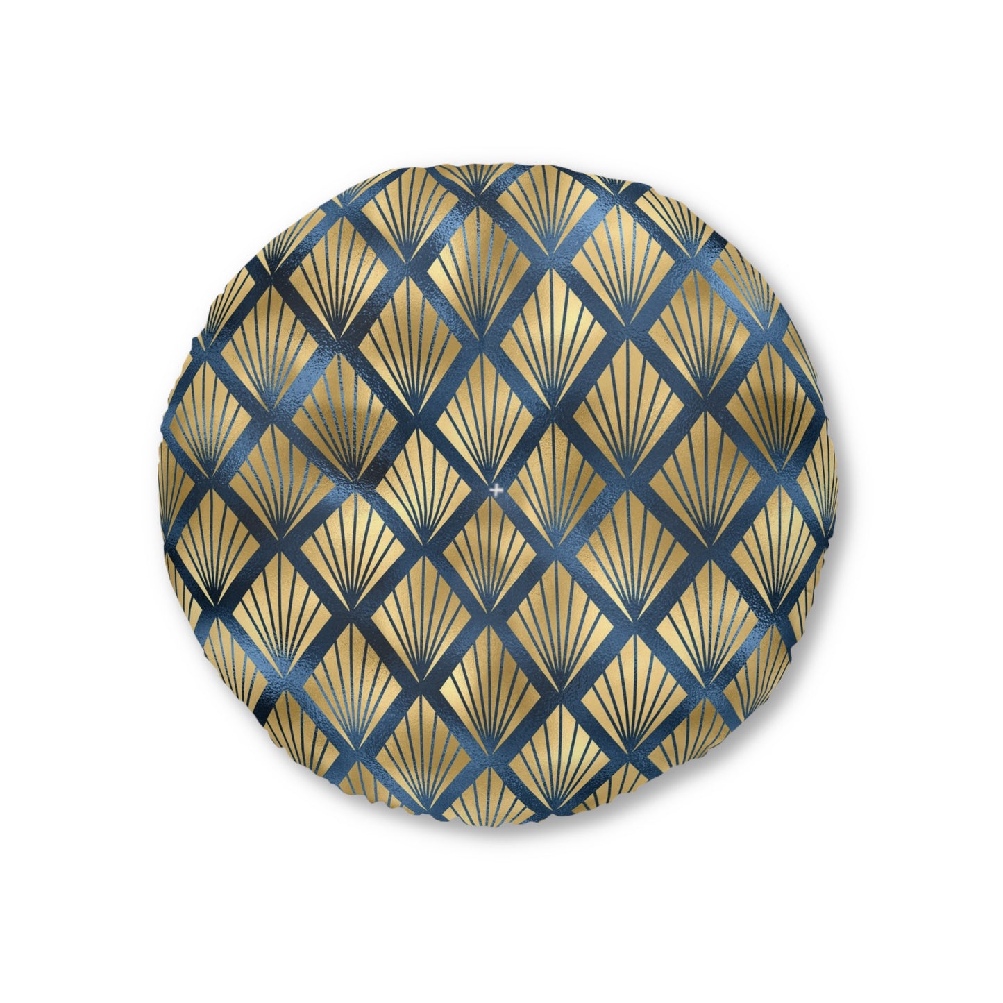 Art Deco Elegance | Gold & Blue Tufted Round Pillow | Timeless Glamour with Geometric Luxe Design