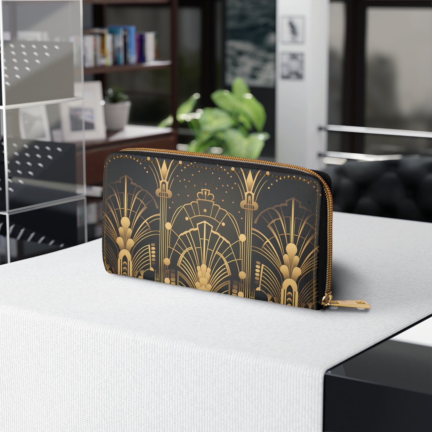 LIMITED EDITION: Gatsby Opulence | Black & Gold Art Deco Zipper Wallet | Jazz Age Glamour for Modern Sophistication