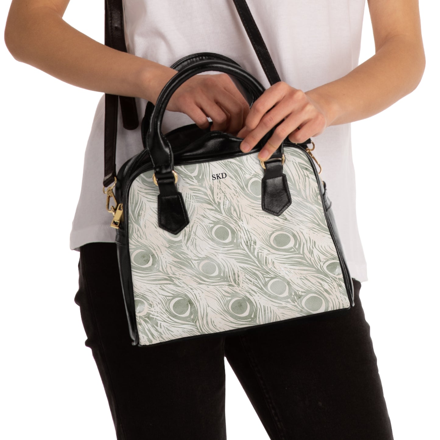 Vault Exclusive: Snowy Plume | White Feather Peacock Patterned Shoulder Bag | Pristine Beauty for Winter & Bridal Occasions
