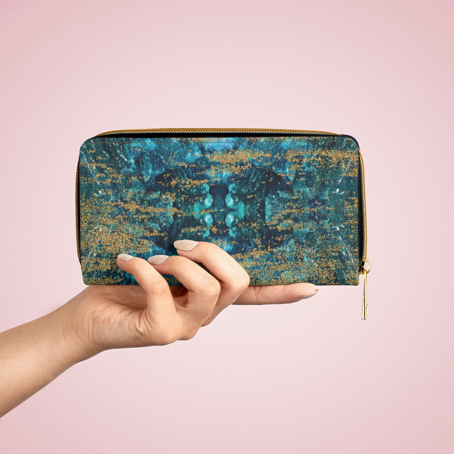 LIMITED EDITION: Celestial Reverie | Chrysocolla & Pyrite Inspired Zipper Wallet | Collector’s Vault Edition of Cleopatra’s “Wise Stone”