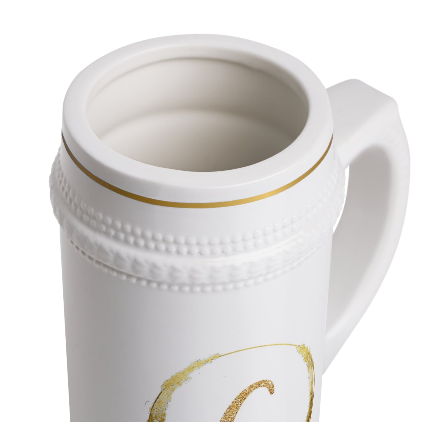 Letter E - Personalized Beer Stein Mug – Custom Initial Ceramic Stein with Gold Accents | Perfect Gift for Beer Lovers