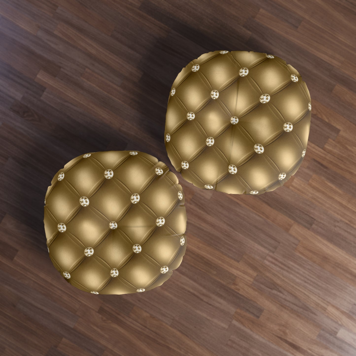 Gilded Royale | Golden Tufted Round Pillow with Jewel Accents | Opulent Statement for Luxurious Interiors