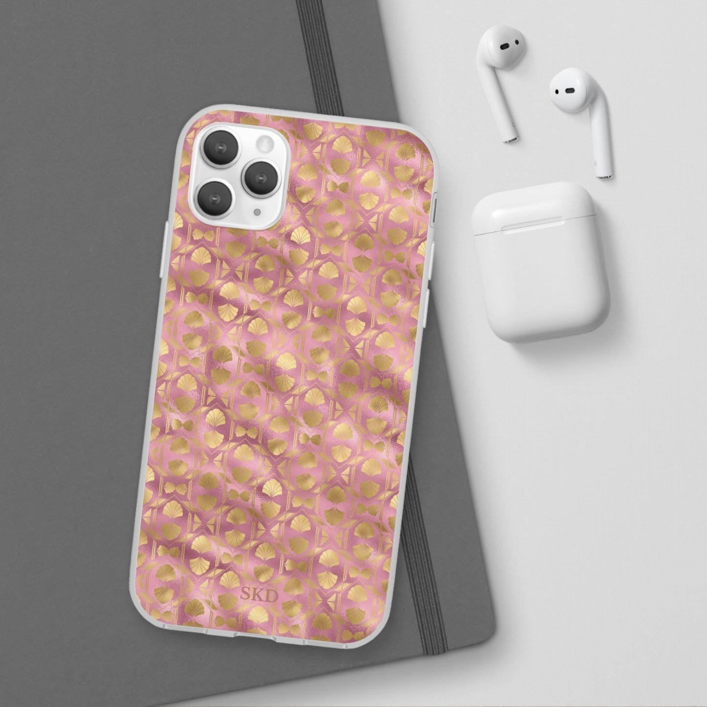 Collector's Vault: Blush Horizon | Soft, Pastel Pink & Gold iPhone Case | Shock-Absorbing TPU Protective Cover, Slim & Wireless Charging Compatible, All iPhone Sizes