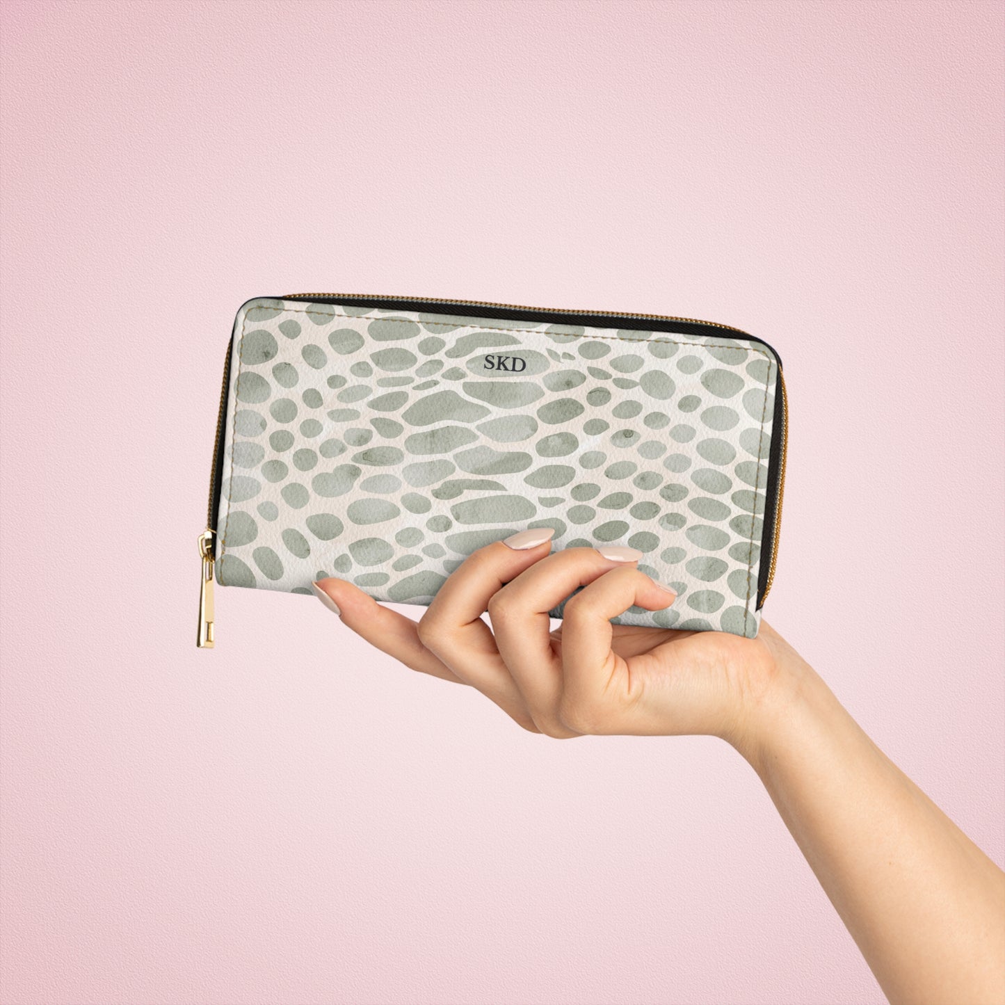 Core Collection: Pale Venom | Soft Sage-Taupe Faux Snake Zipper Wallet | Subtle Exotic Edge for Discerning Taste