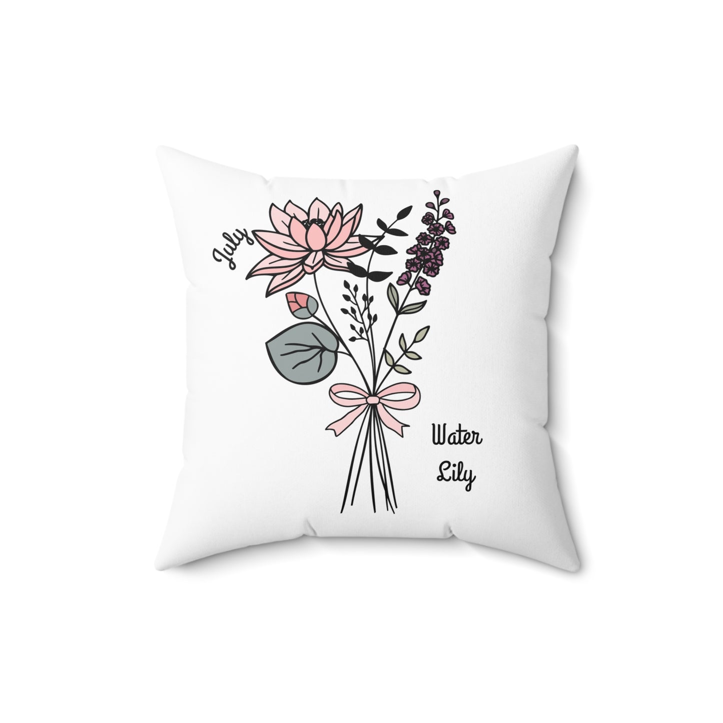 July Water Lily Birth Flower - Custom Spun Polyester Square Pillow – Stylish Double-Sided Home Décor Accent for a Personalized Touch