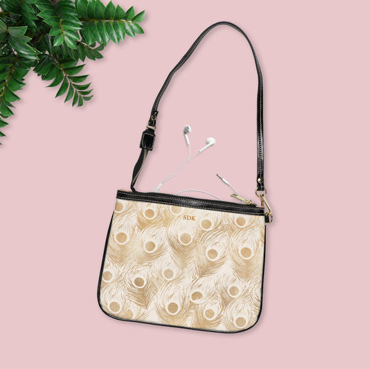 Vault Exclusive: Golden Plume | Gold Feather-Patterned Small Shoulder Bag | Luxe Accent Piece for Elegant Evenings