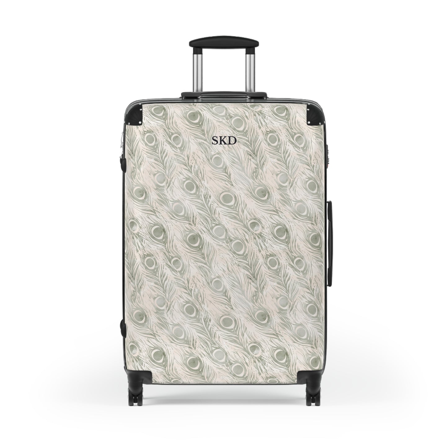 Vault Exclusive: Snowy Plume | White Feather Peacock Patterned Suitcase with Built-In Lock and Durable Protection | Pristine Beauty for Stylish Travel, Lightweight Carry-On, Vacation Essential