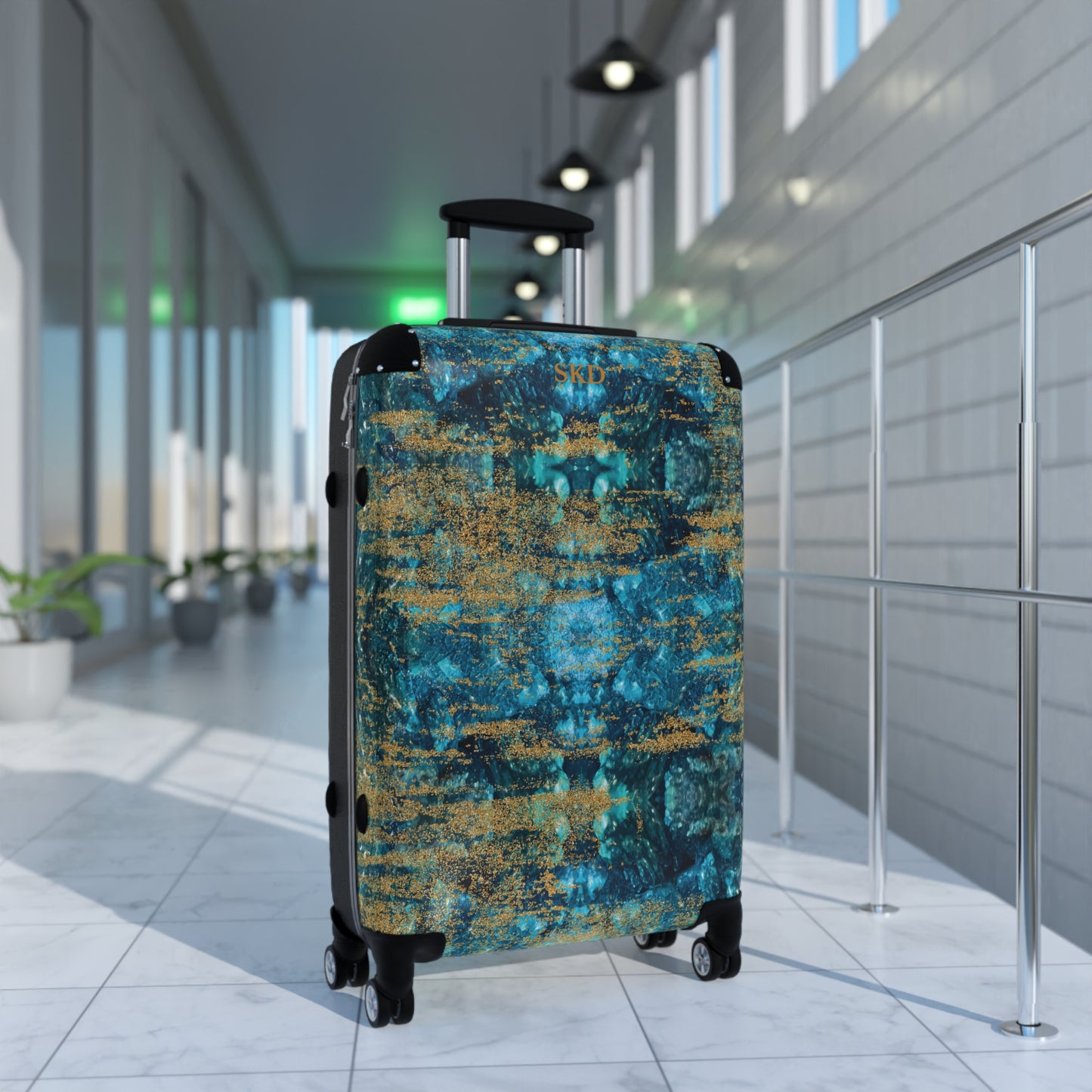LIMITED EDITION: Celestial Reverie | Chrysocolla & Pyrite-Inspired Suitcase with Built-In Lock and Durable Protection | Lightweight Carry-On and Vacation Essential for Transformation, Abundance, & Artistic Elegance for the Visionary Collector