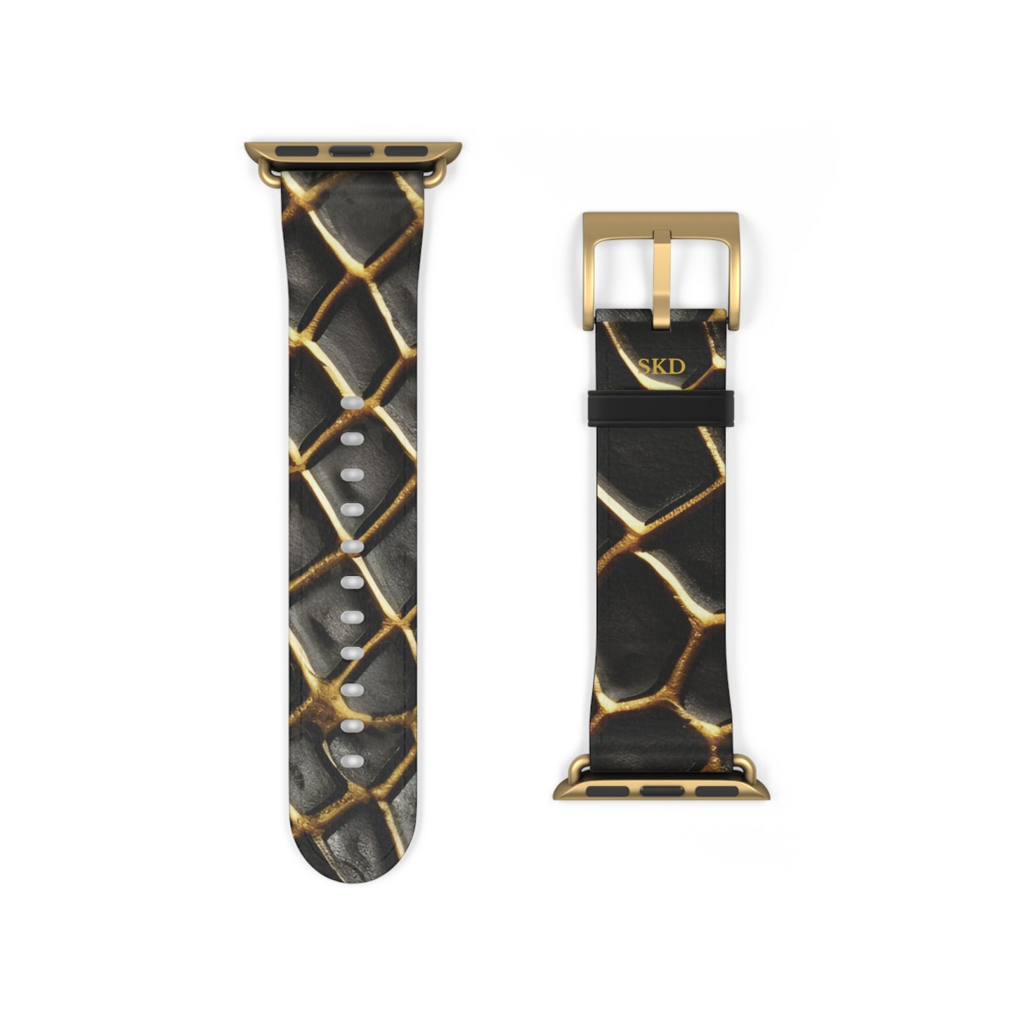 LIMITED EDITION: Obsidian Venom | Striking Black & Gold Faux Snake Leather Apple Watch Strap, RoHS, REACH, and Intertek Certified |  Stainless Steel, All Series Compatible