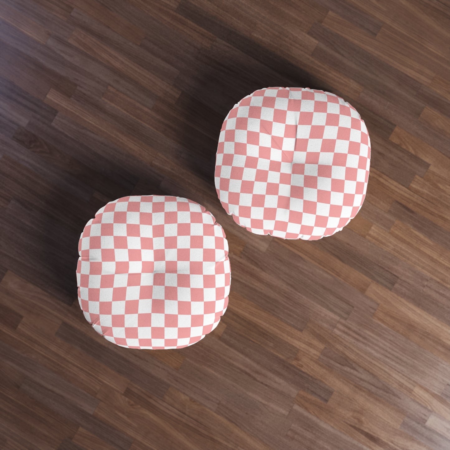 Blush Checkered Round Tufted Floor Pillow | Playful Vintage Style Meets Plush Comfort