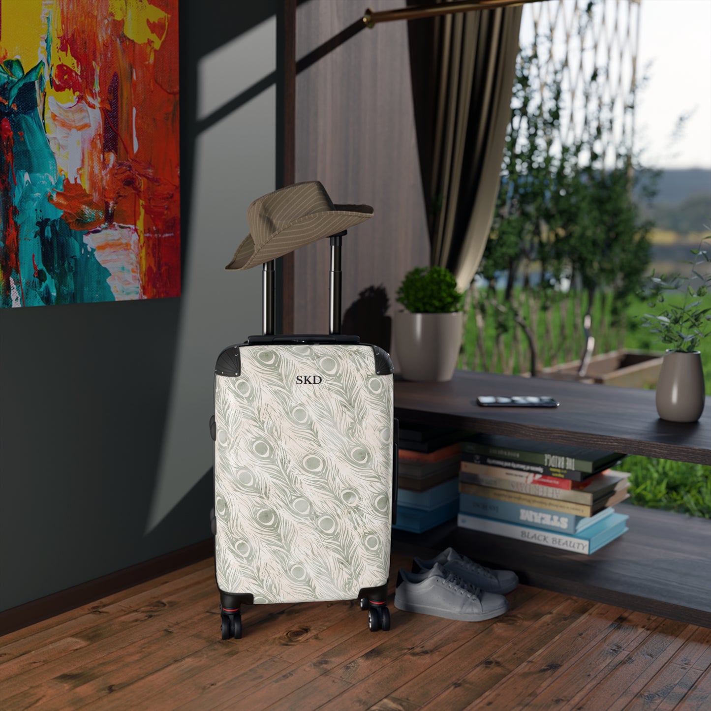 Vault Exclusive: Snowy Plume | White Feather Peacock Patterned Suitcase with Built-In Lock and Durable Protection | Pristine Beauty for Stylish Travel, Lightweight Carry-On, Vacation Essential
