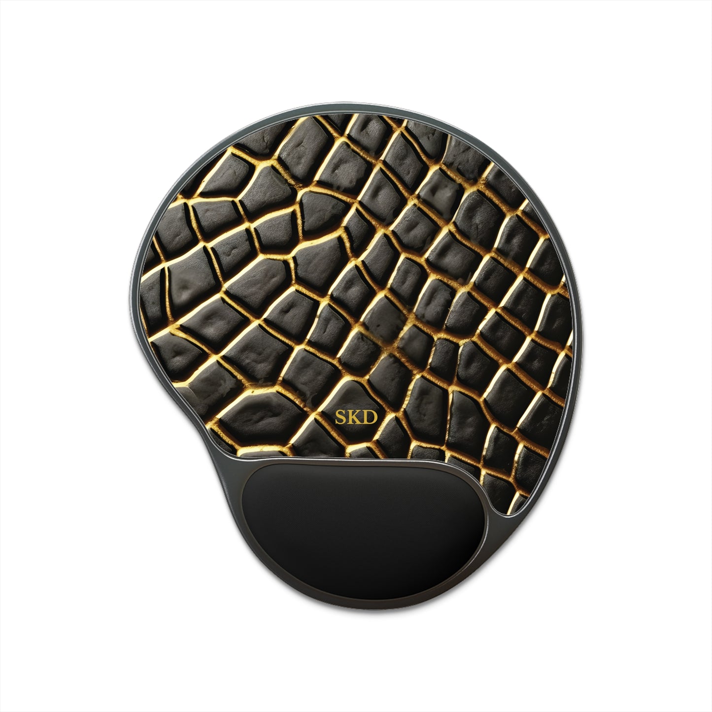 LIMITED EDITION: Obsidian Venom | Stiking Black & Gold Faux Snake Mouse Pad with Wrist Rest | Ergonomic Support for Tech Lovers
