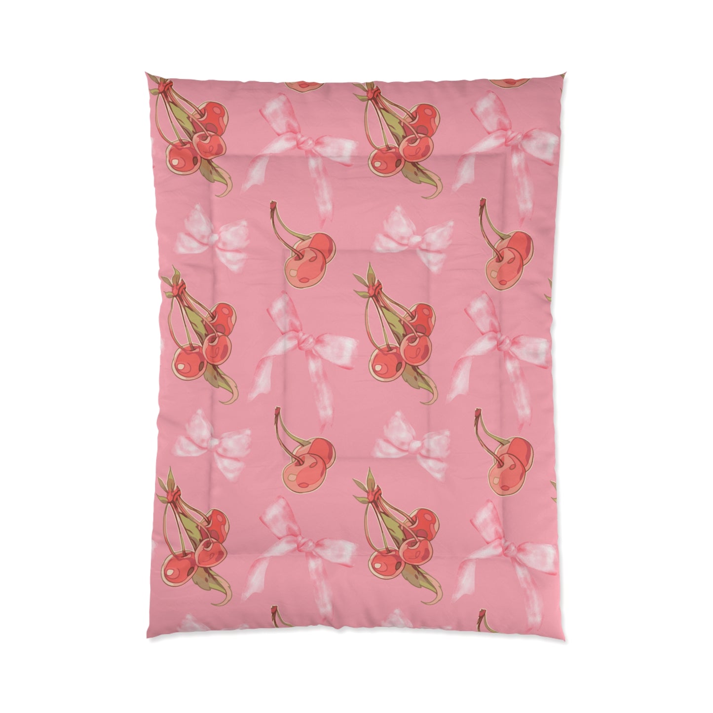 Cozy Pink Comforter with Red Cherries & Bows – Cozy, Fluffy, and Stylish Bedding for a Warm Night's Sleep