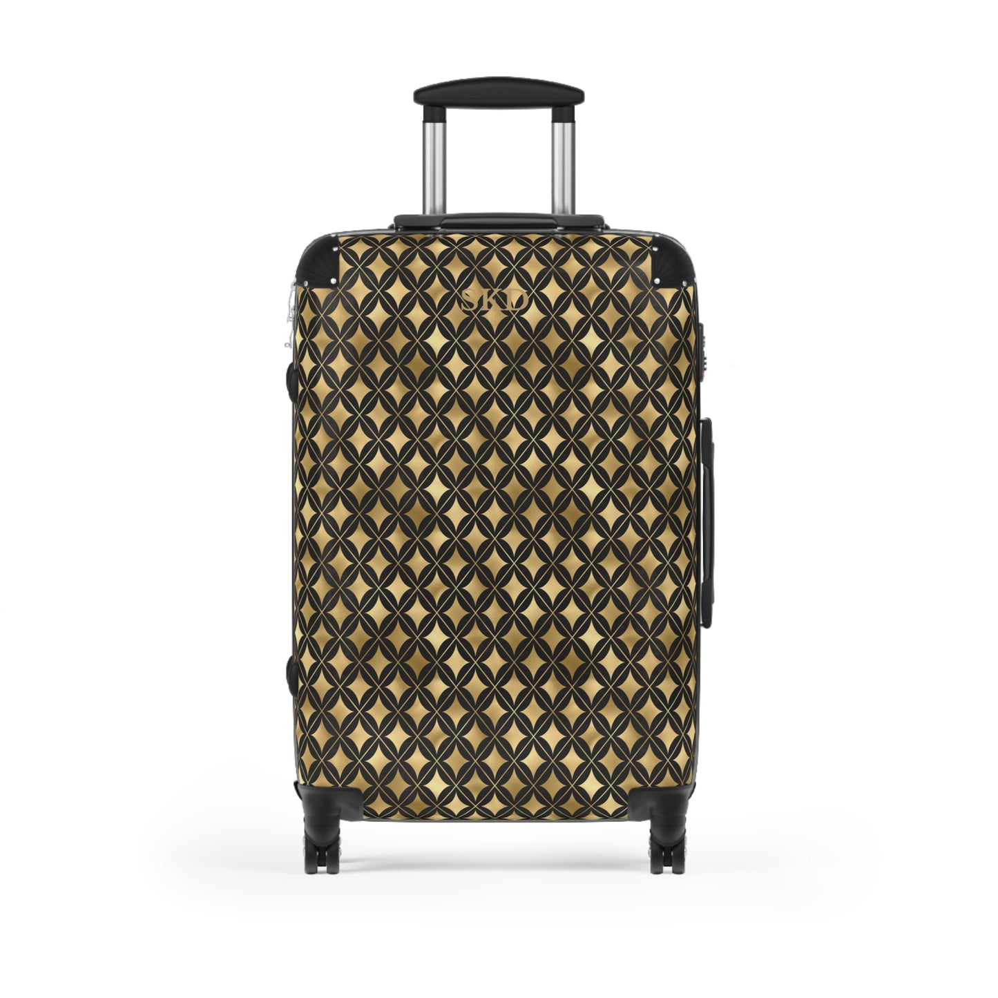 Prestige Legacy | Black & Gold Diamond Pattern Suitcase with Built-In Lock and Durable Protection | Luxurious and Enduring Travel, Lightweight Carry-On, Vacation Essential
