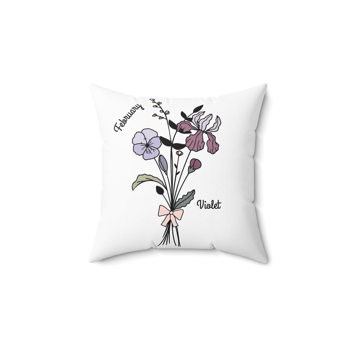 February Violet Birth Flower - Custom Spun Polyester Square Pillow – Stylish Double-Sided Home Décor Accent for a Personalized Touch