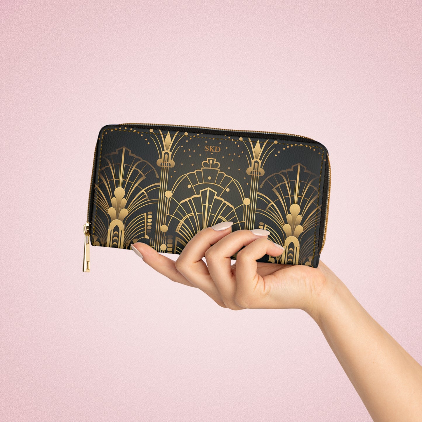 LIMITED EDITION: Gatsby Opulence | Black & Gold Art Deco Zipper Wallet | Jazz Age Glamour for Modern Sophistication
