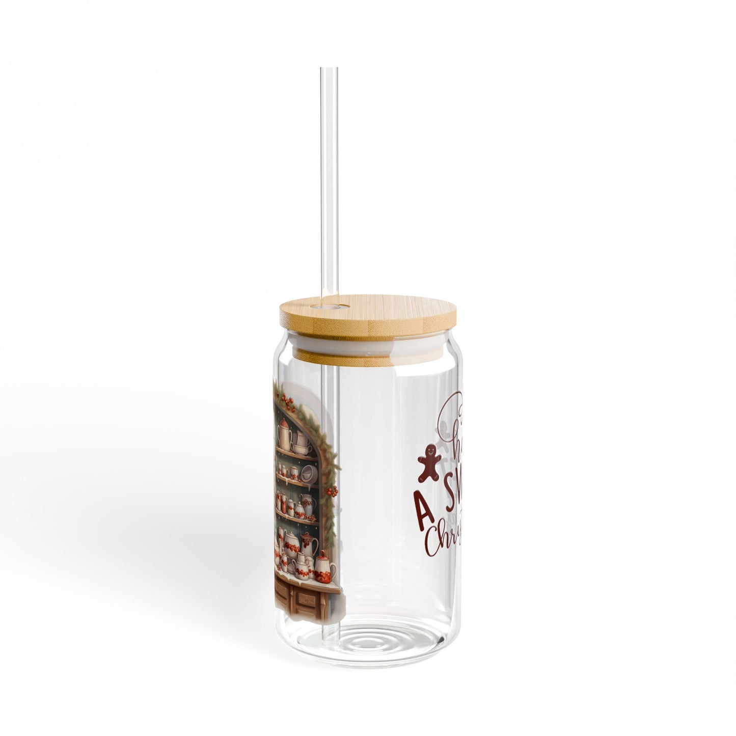 'Have A Sweet Christmas' | 16oz Custom Sipper Glass with Bamboo Lid & Straw – Perfect for Sweet Treats and Family Parties