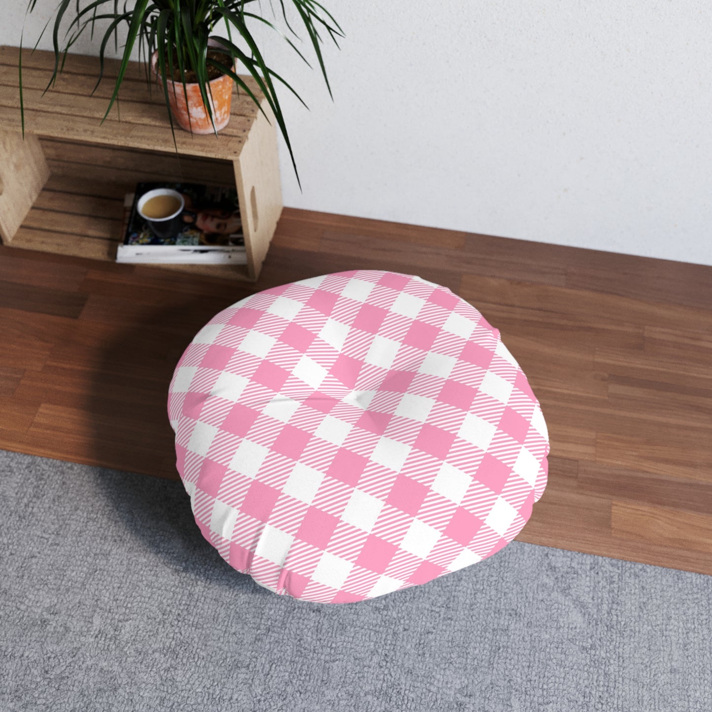 Pink Gingham Round Tufted Floor Pillow | Sweet Vintage Style Meets Plush Comfort