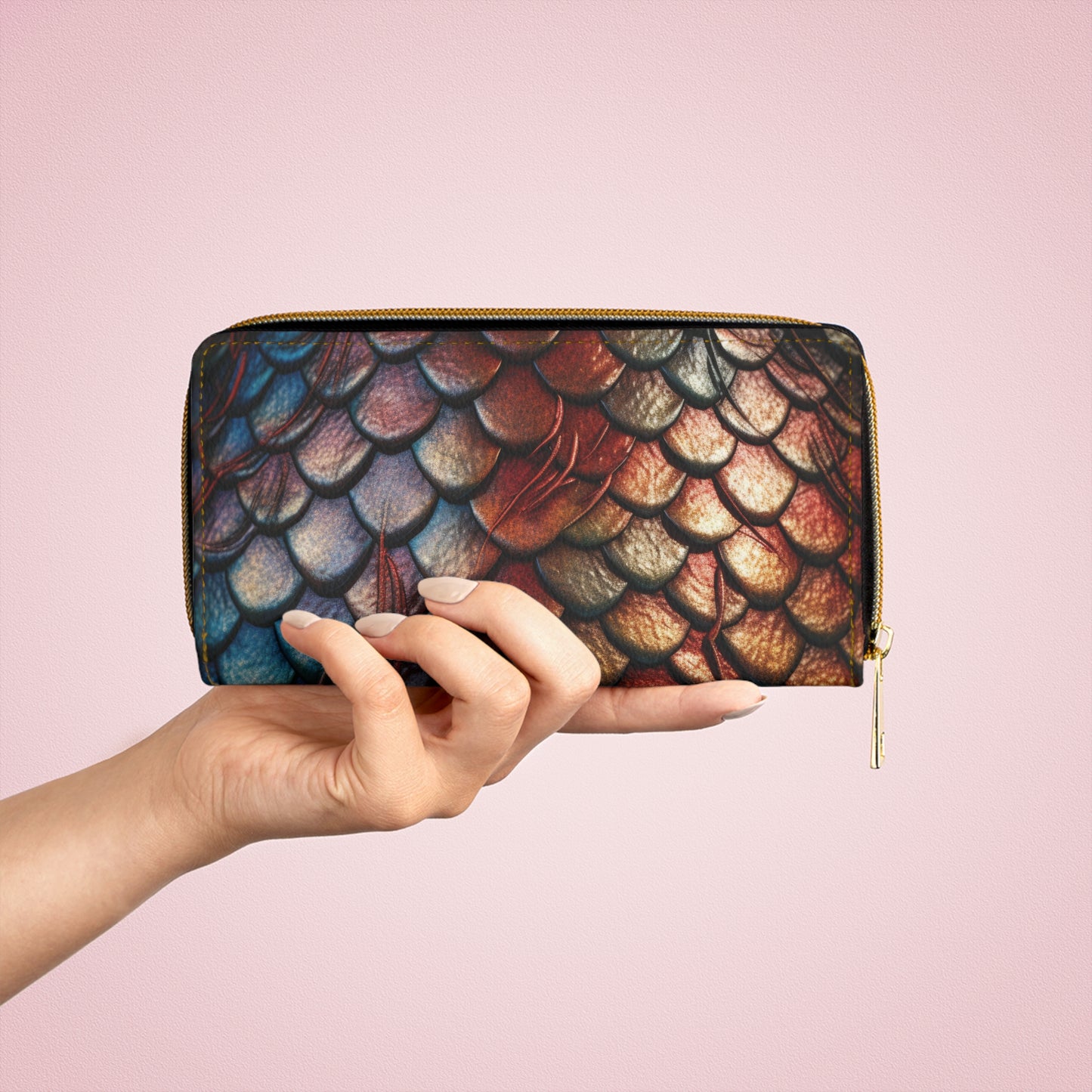 LIMITED EDITION: Enchanting Mystique | Multi-Color Dragon Scale Zipper Wallet | Captivating Elegance for Evening Affairs