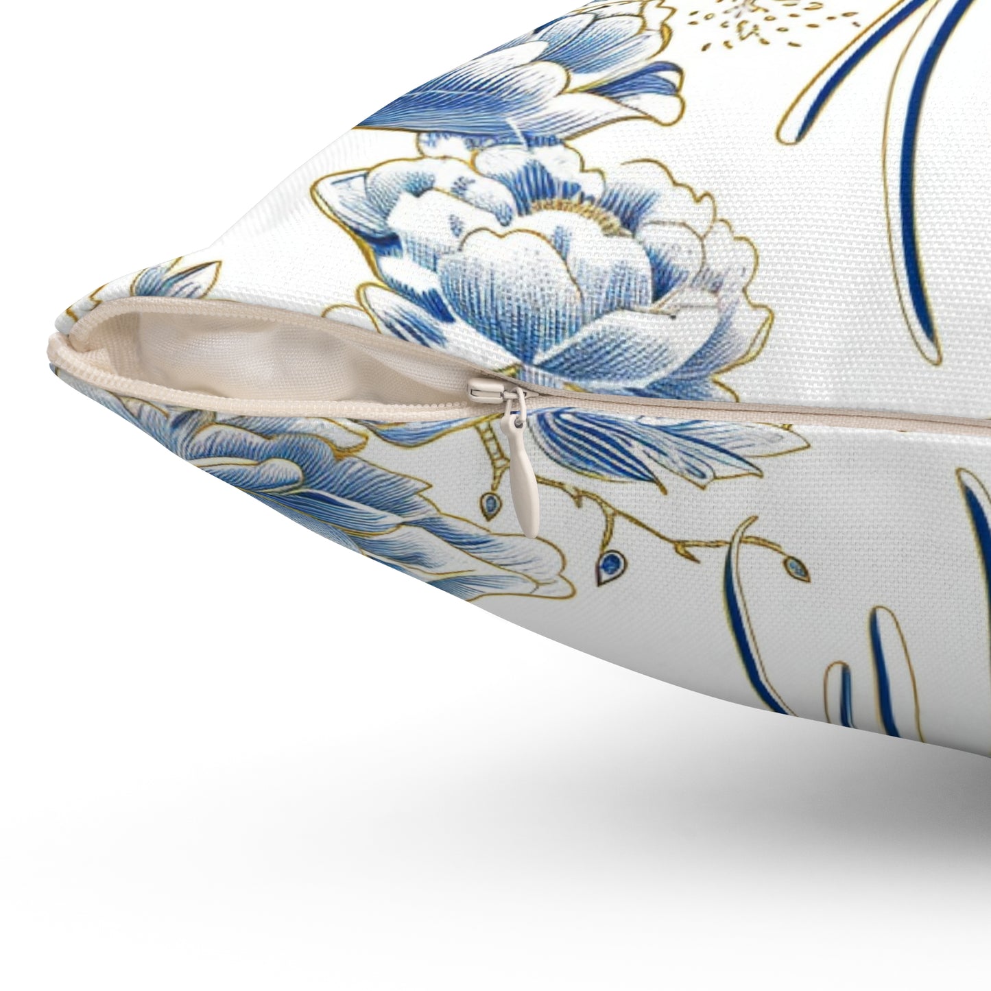 Blue and Gold Bird Chinoiserie | Custom Spun Polyester Square Pillow | Stylish Double-Sided Home Décor Accent for a Personalized Touch