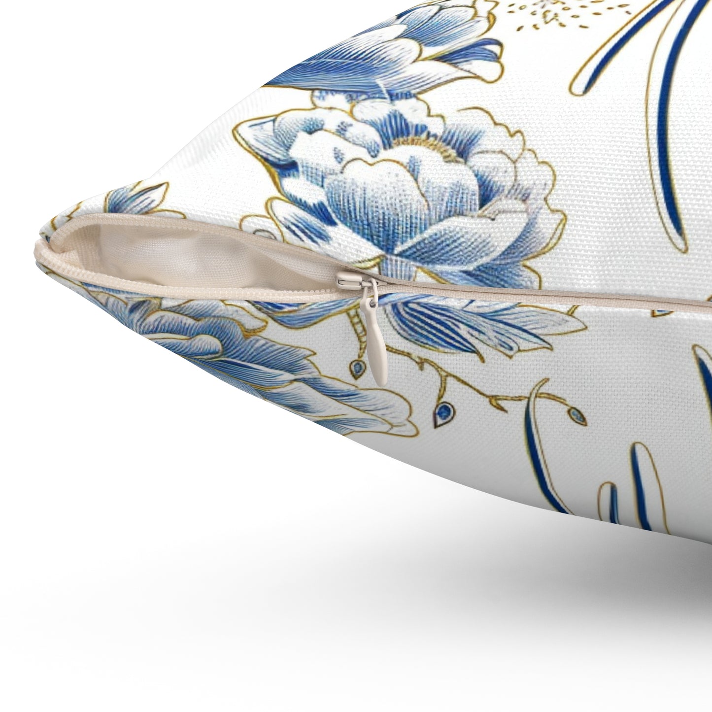 Blue and Gold Bird Chinoiserie | Custom Spun Polyester Square Pillow | Stylish Double-Sided Home Décor Accent for a Personalized Touch