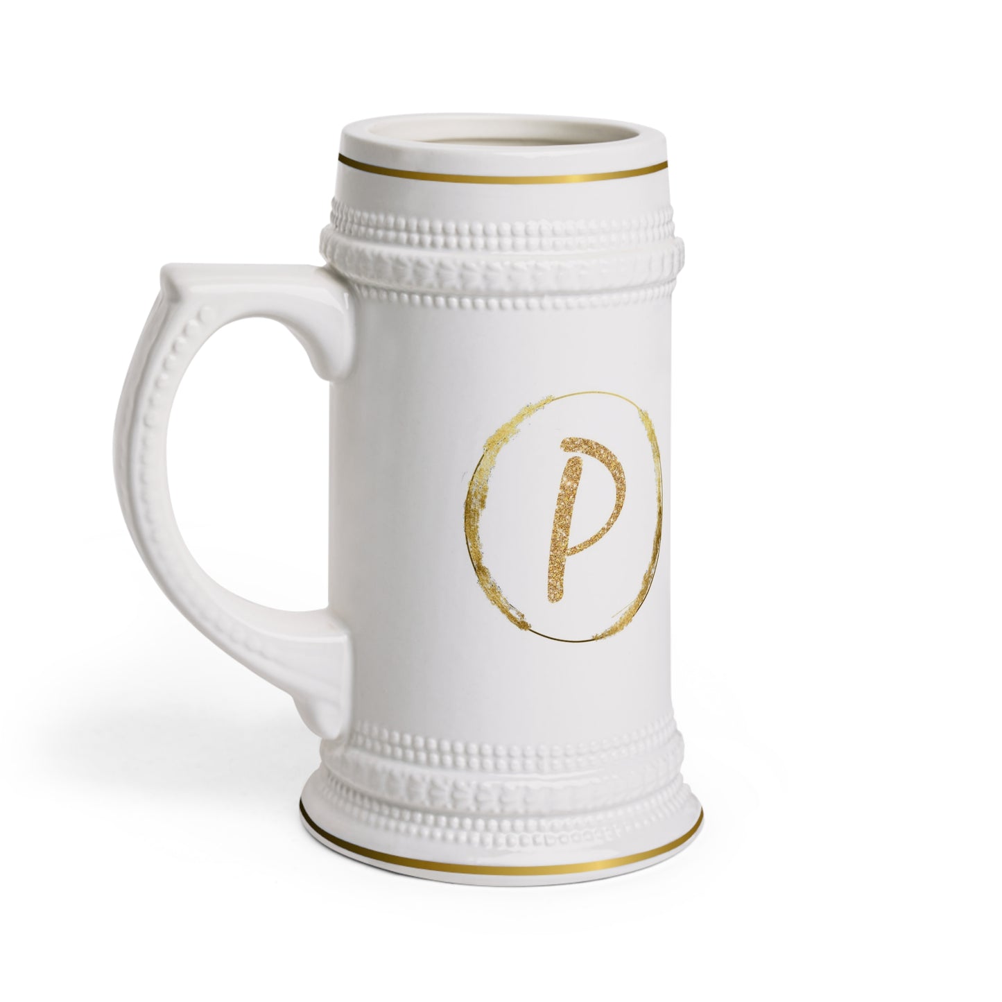 Letter P - Personalized Beer Stein Mug – Custom Initial Ceramic Stein with Gold Accents | Perfect Gift for Beer Lovers