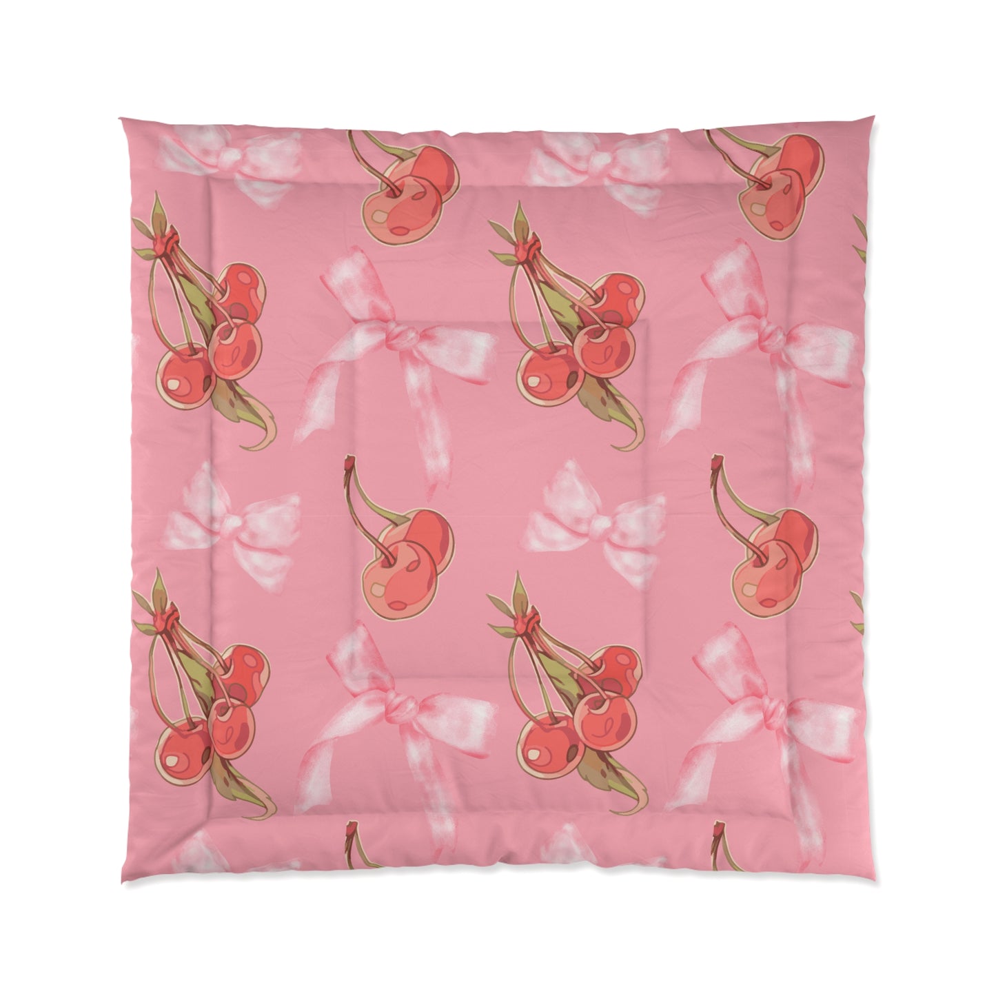 Cozy Pink Comforter with Red Cherries & Bows – Cozy, Fluffy, and Stylish Bedding for a Warm Night's Sleep