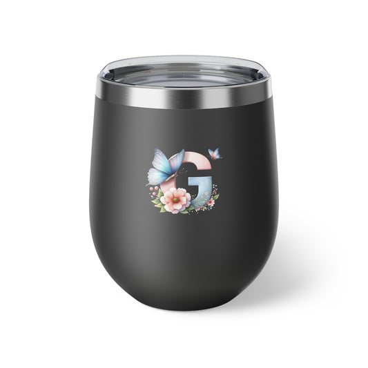 Letter G - Personalized Whimsical Butterfly Copper Vacuum Insulated Cup, 12 oz – Perfect for Weddings