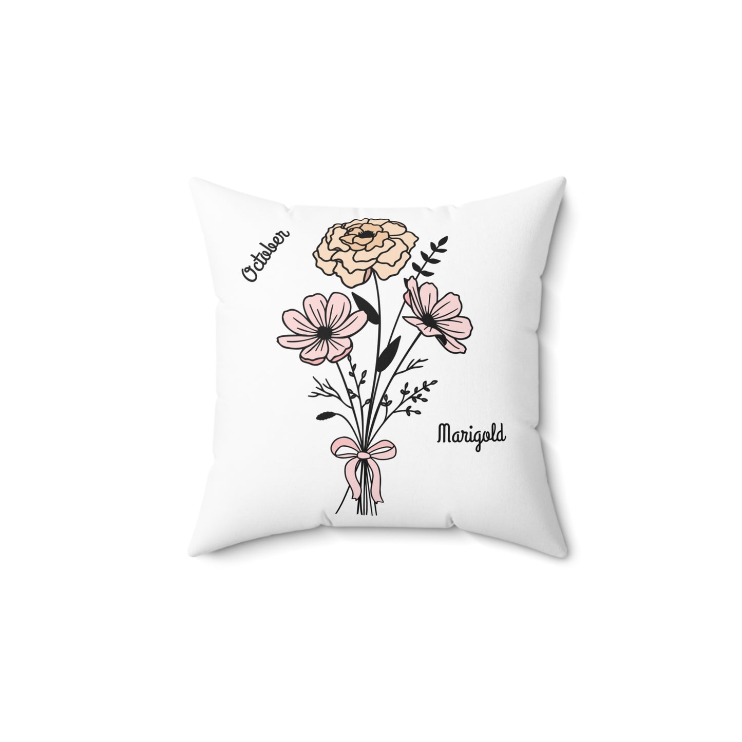 October Marigold Birth Flower - Custom Spun Polyester Square Pillow – Stylish Double-Sided Home Décor Accent for a Personalized Touch