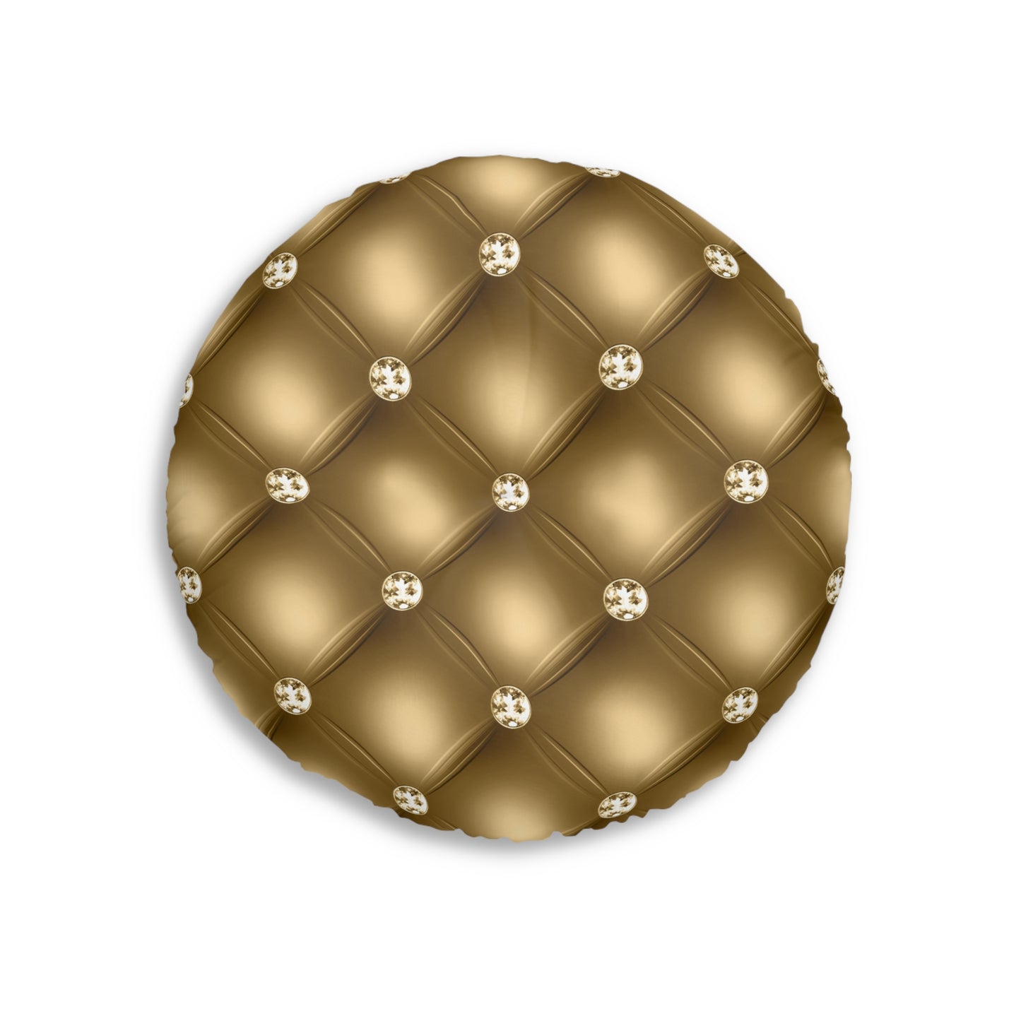 Gilded Royale | Golden Tufted Round Pillow with Jewel Accents | Opulent Statement for Luxurious Interiors