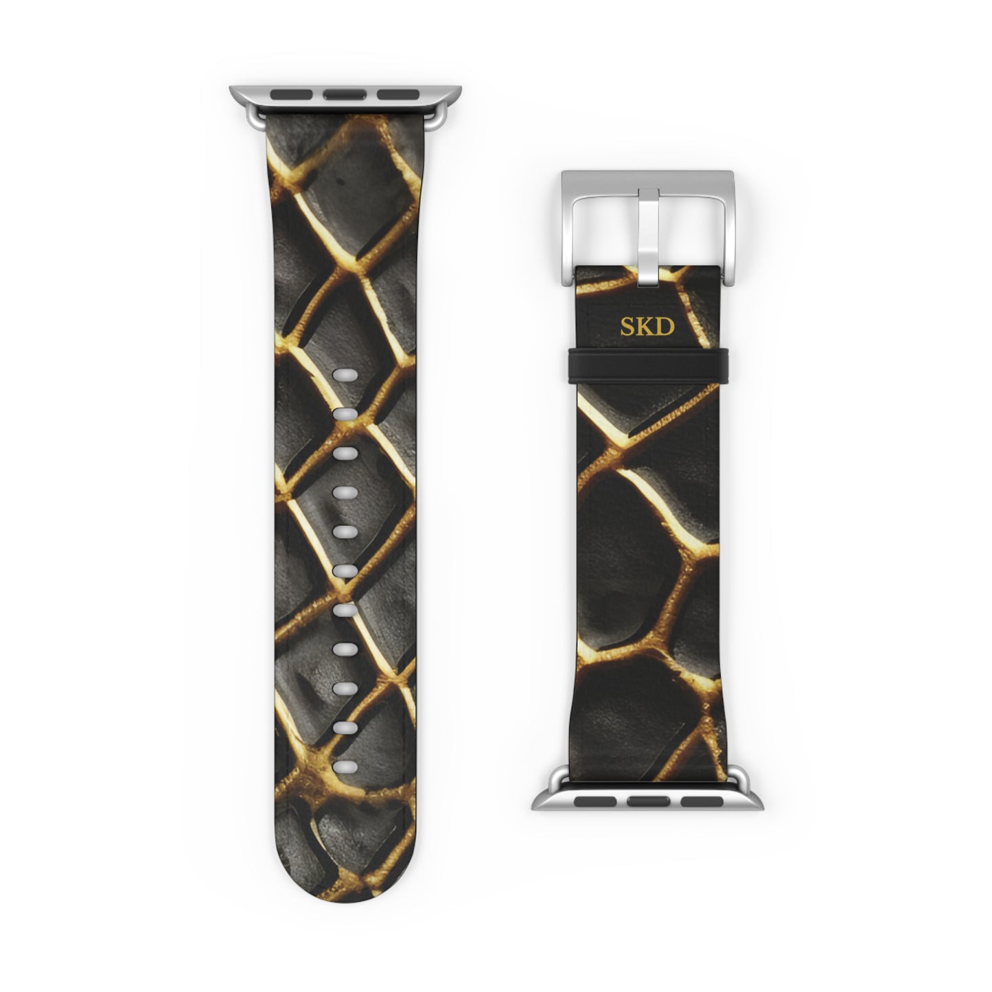 LIMITED EDITION: Obsidian Venom | Striking Black & Gold Faux Snake Leather Apple Watch Strap, RoHS, REACH, and Intertek Certified |  Stainless Steel, All Series Compatible