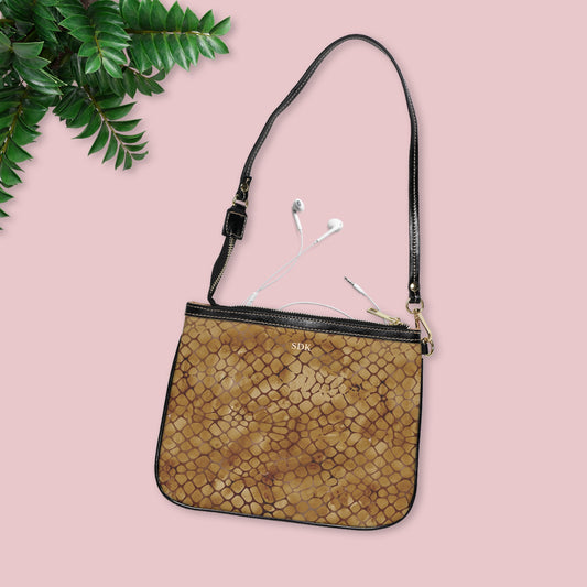 Core Collection: Amber Venom | Amber Brown Faux Snake Small Shoulder Bag | Warm Exotic Luxury for Bold Style