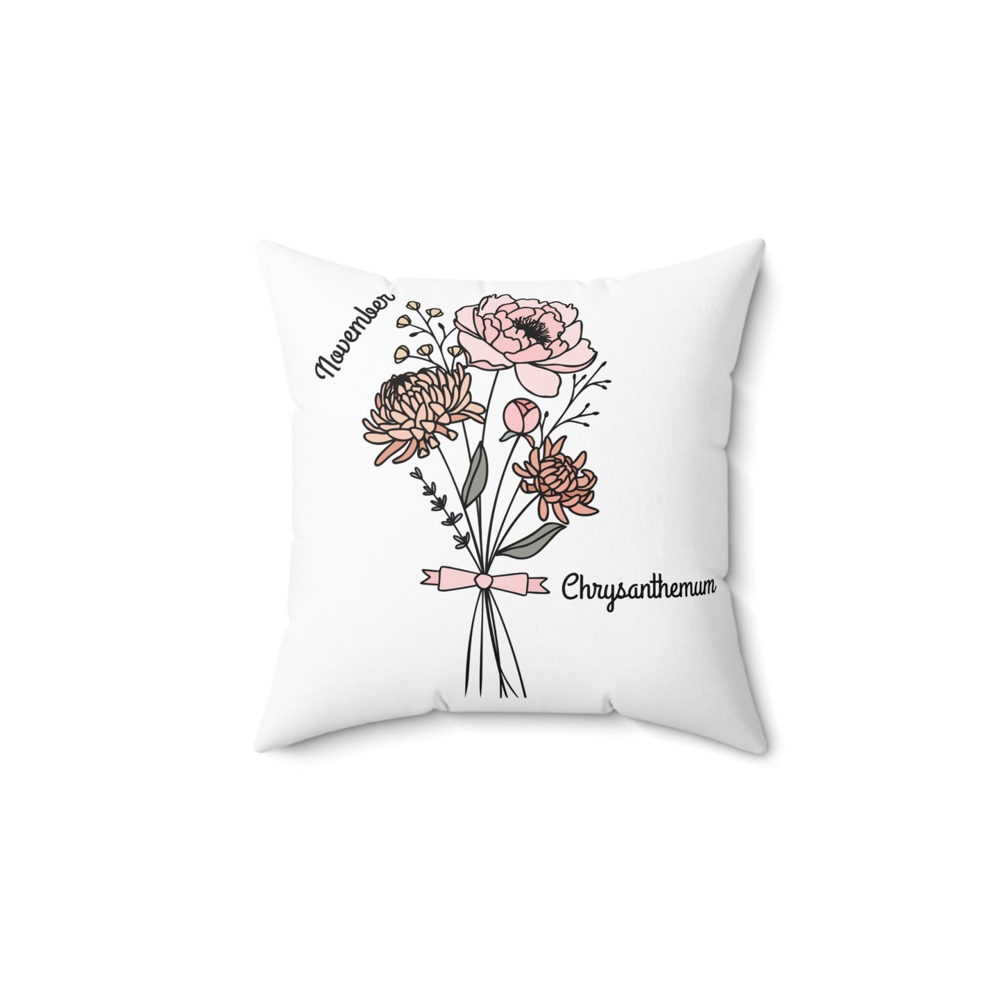 November Chrysanthemum Birth Flower - Custom Spun Polyester Square Pillow – Stylish Double-Sided Home Décor Accent for a Personalized Touch