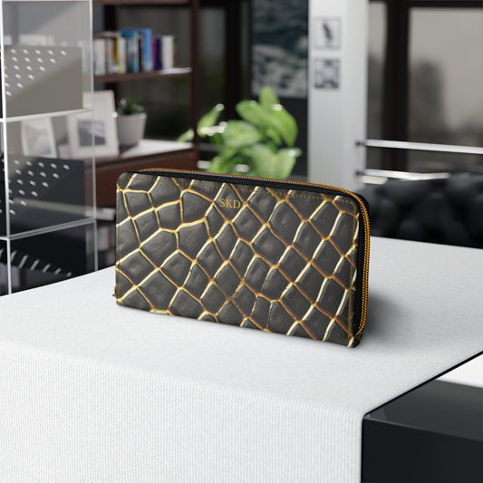LIMITED EDITION: Obsidian Venom | Glossy Black & Gold Snake Pattern Zipper Wallet | Bold Statement of Luxe Confidence