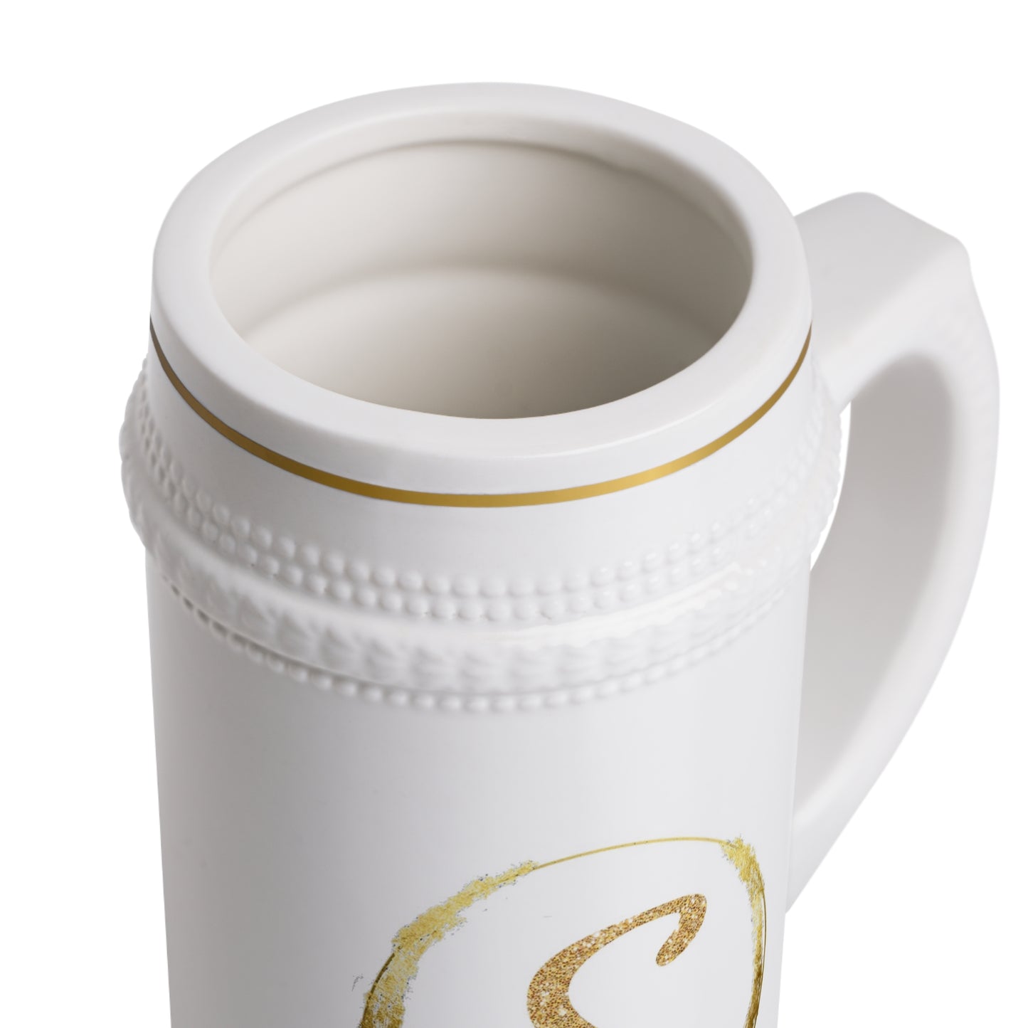 Letter S - Personalized Beer Stein Mug – Custom Initial Ceramic Stein with Gold Accents | Perfect Gift for Beer Lovers