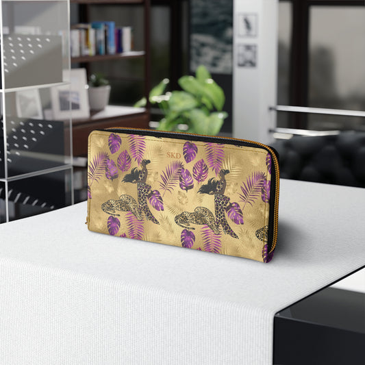 Vault Exclusive: Wild Majesty | Royal Purple and Gold Leopard Print Zipper Wallet | Bold Statement for Confident Fashionistas