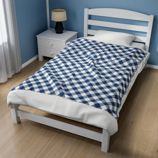 Custom Blue Stripe Plush Velveteen Plaid Blanket – Cozy, Soft, and Perfect for Personalized Gifts | 50x60