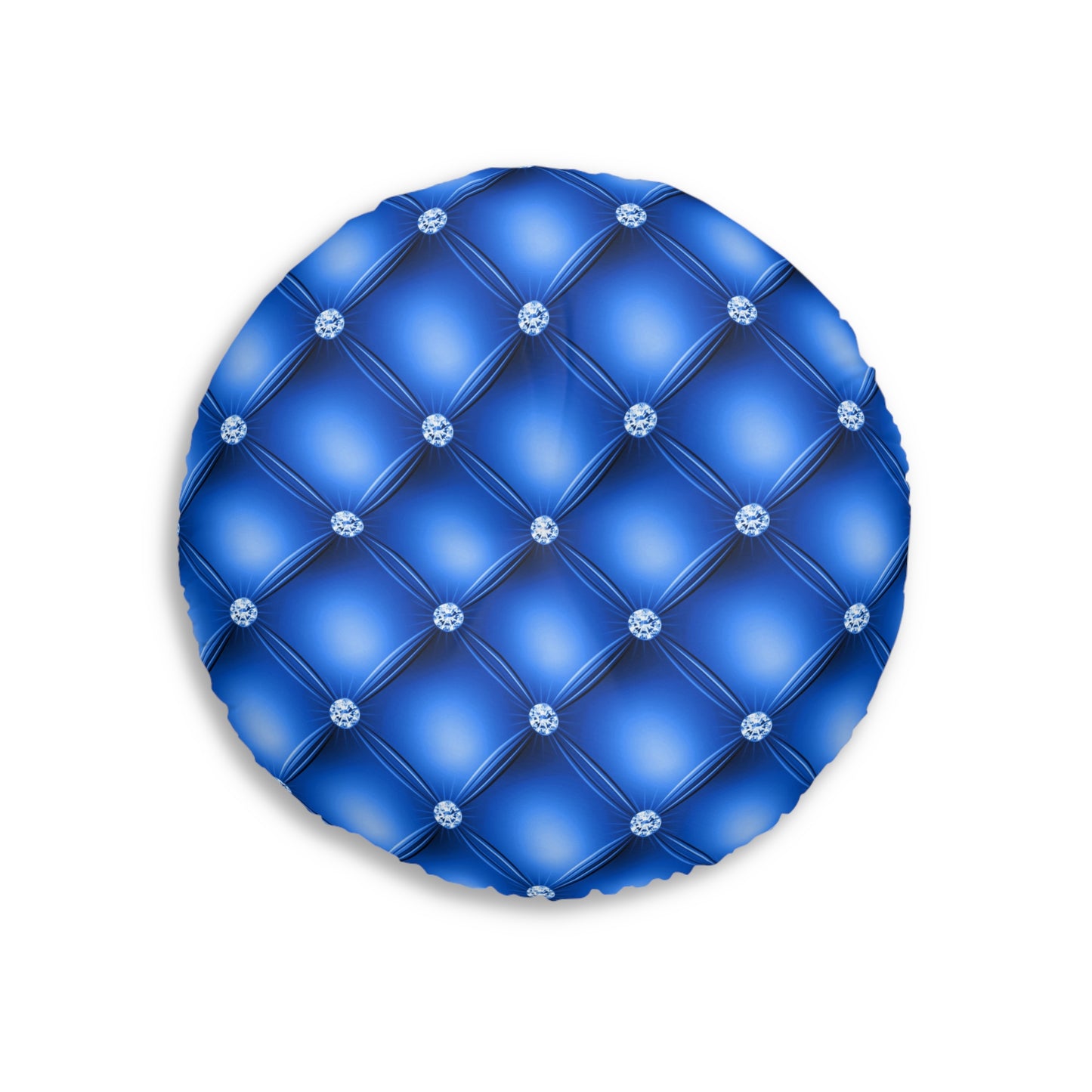 Sapphire Luxe | Blue Tufted Round Pillow with Diamond Accents – Regal Statement for Modern Glam Interiors