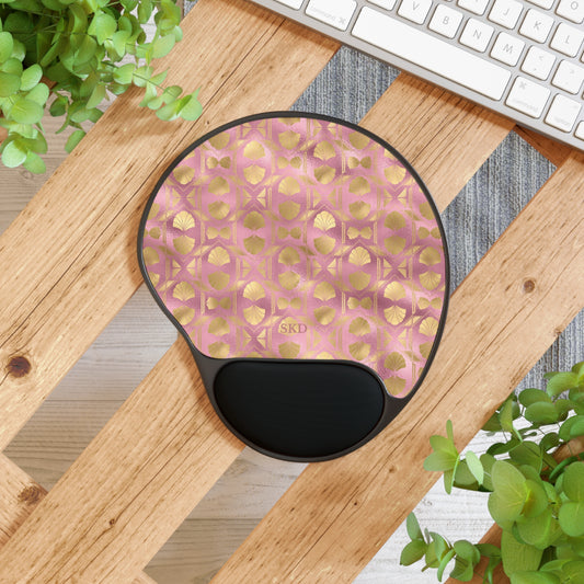 Collector's Vault: Blush Horizon | Soft, Pastel Pink & Gold Mouse Pad with Wrist Rest | Ergonomic Support for Tech Lovers