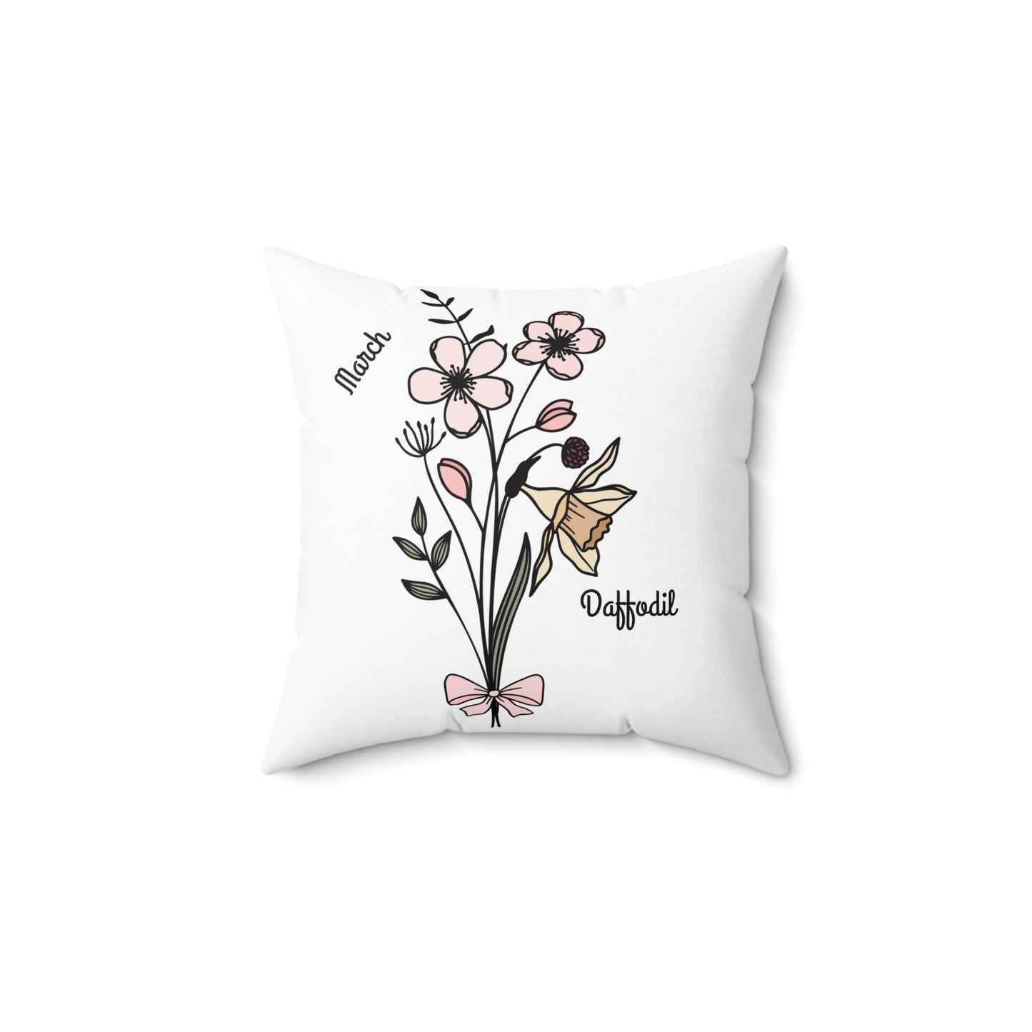 March Daffodil Birth Flower - Custom Spun Polyester Square Pillow – Stylish Double-Sided Home Décor Accent for a Personalized Touch