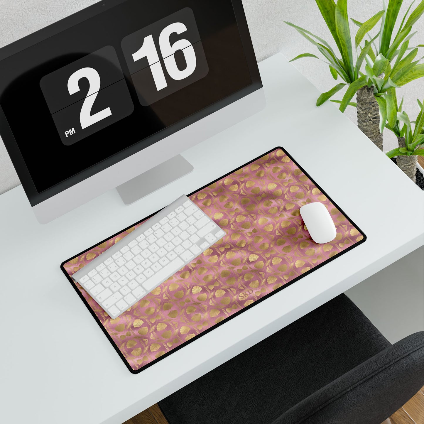Collector's Vault: Blush Horizon | Soft Pastel Pink & Gold Computer Desk Mat | Non-Slip Rubber Base, Smooth Surface for Creative Spaces