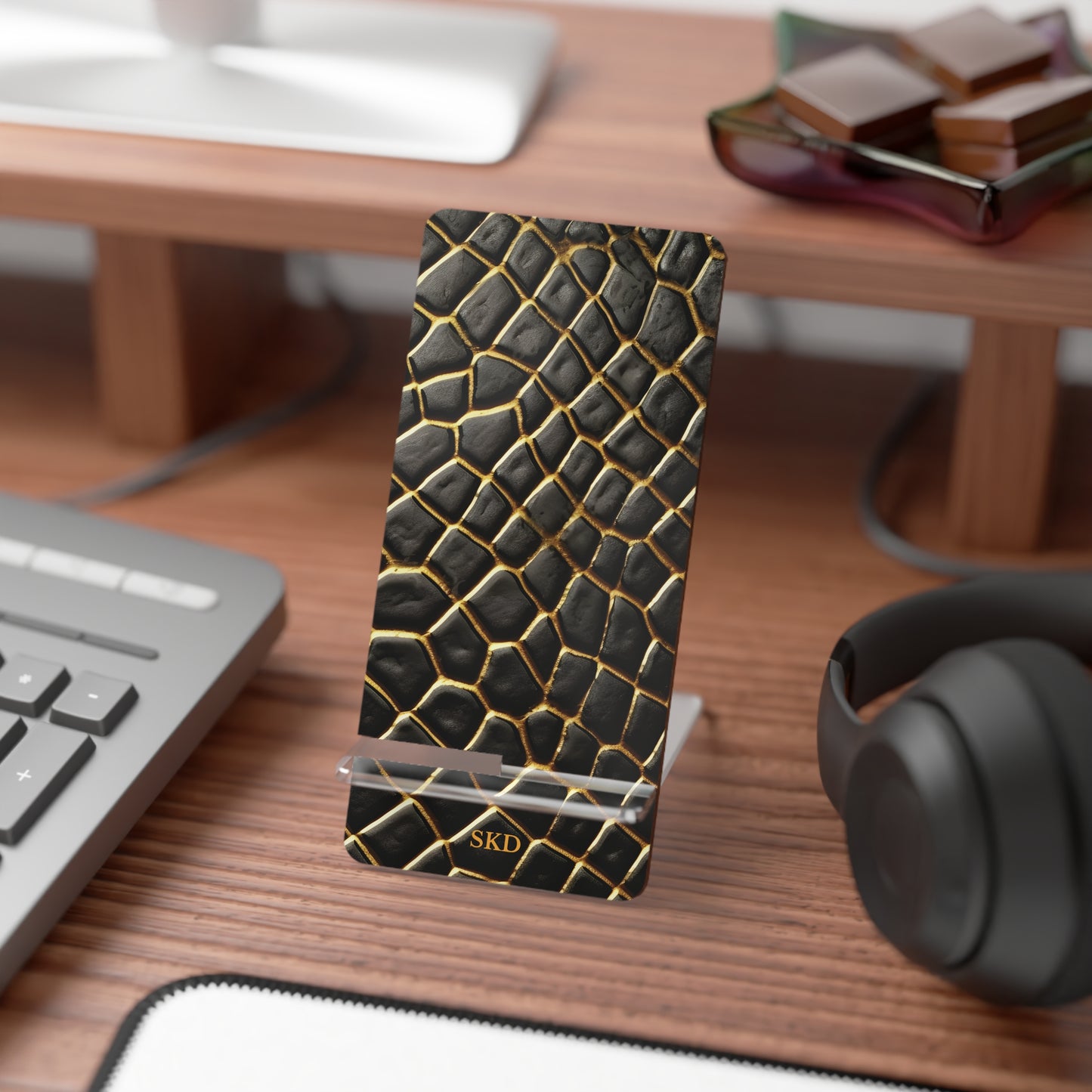 LIMITED EDITION: Obsidian Venom | Striking Black & Gold Faux Snake Smartphone Display Stand | Desk Organizer, Phone Holder, Unique Gift, Home Decor, Office Accessory