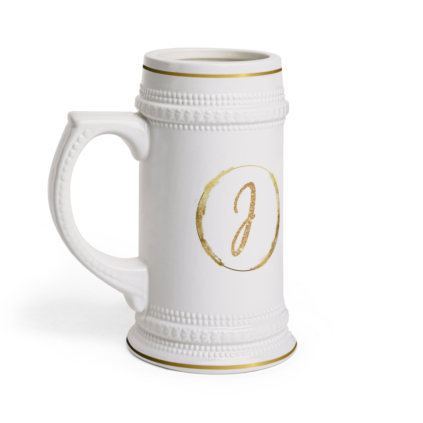 Letter J - Personalized Beer Stein Mug – Custom Initial Ceramic Stein with Gold Accents | Perfect Gift for Beer Lovers