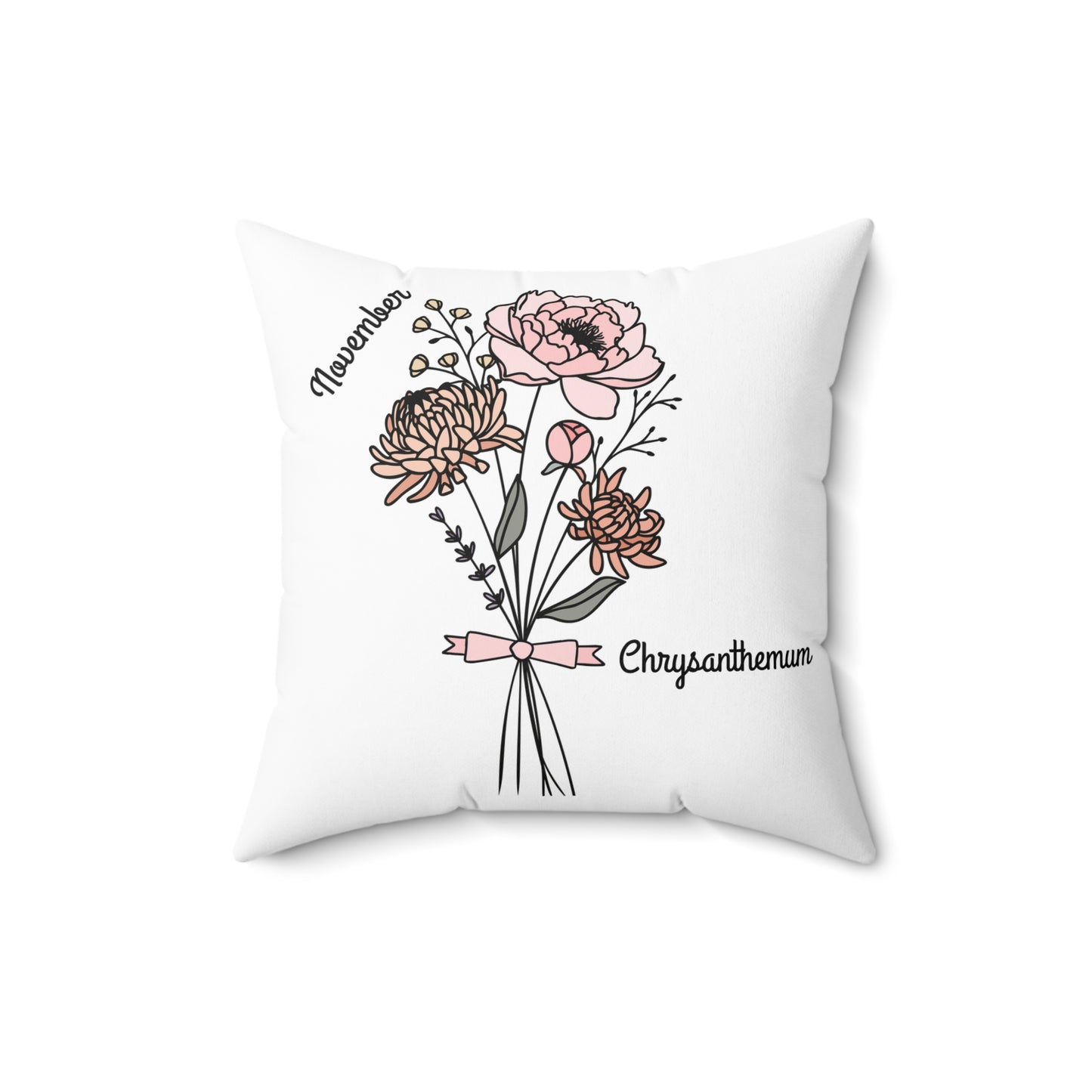 November Chrysanthemum Birth Flower - Custom Spun Polyester Square Pillow – Stylish Double-Sided Home Décor Accent for a Personalized Touch