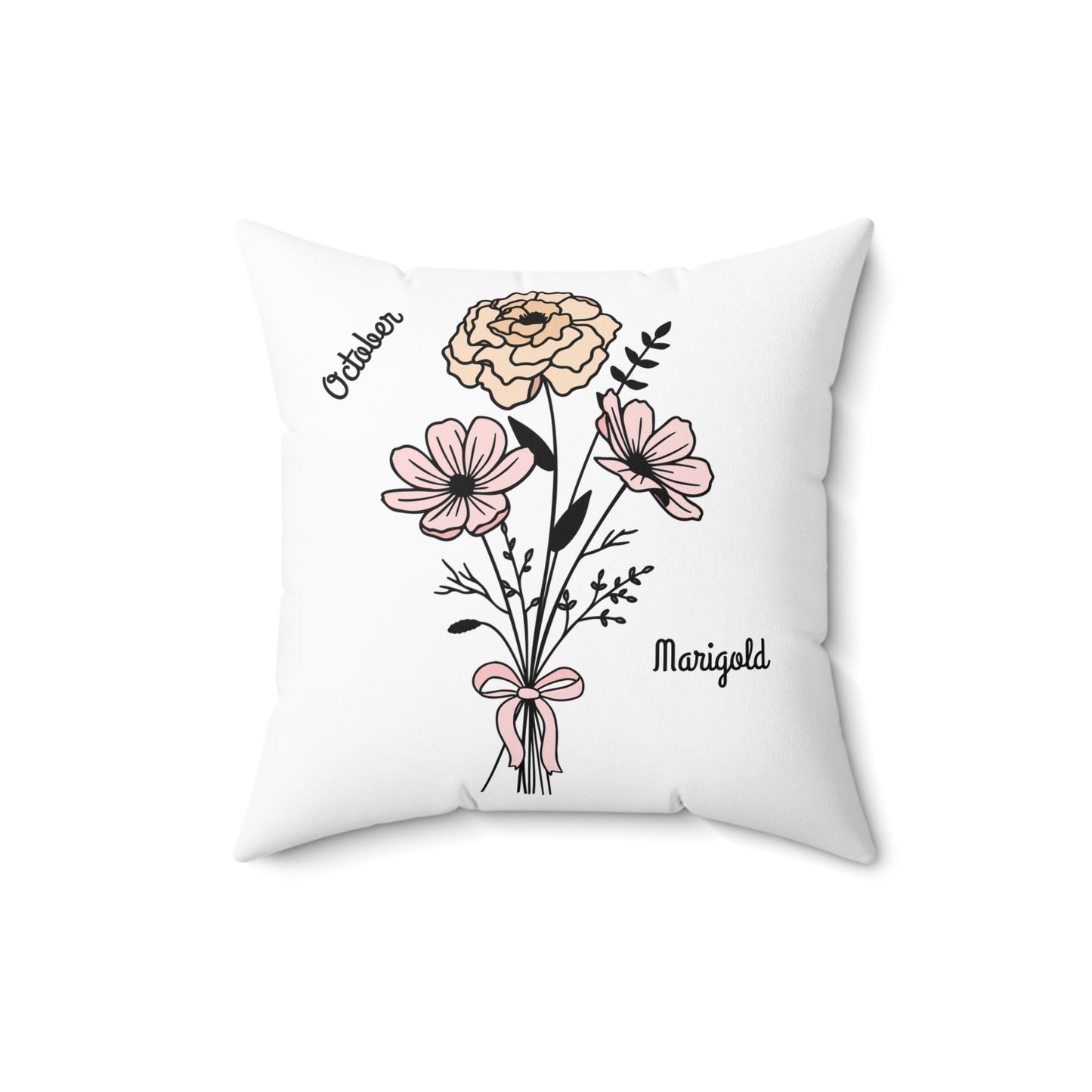 October Marigold Birth Flower - Custom Spun Polyester Square Pillow – Stylish Double-Sided Home Décor Accent for a Personalized Touch