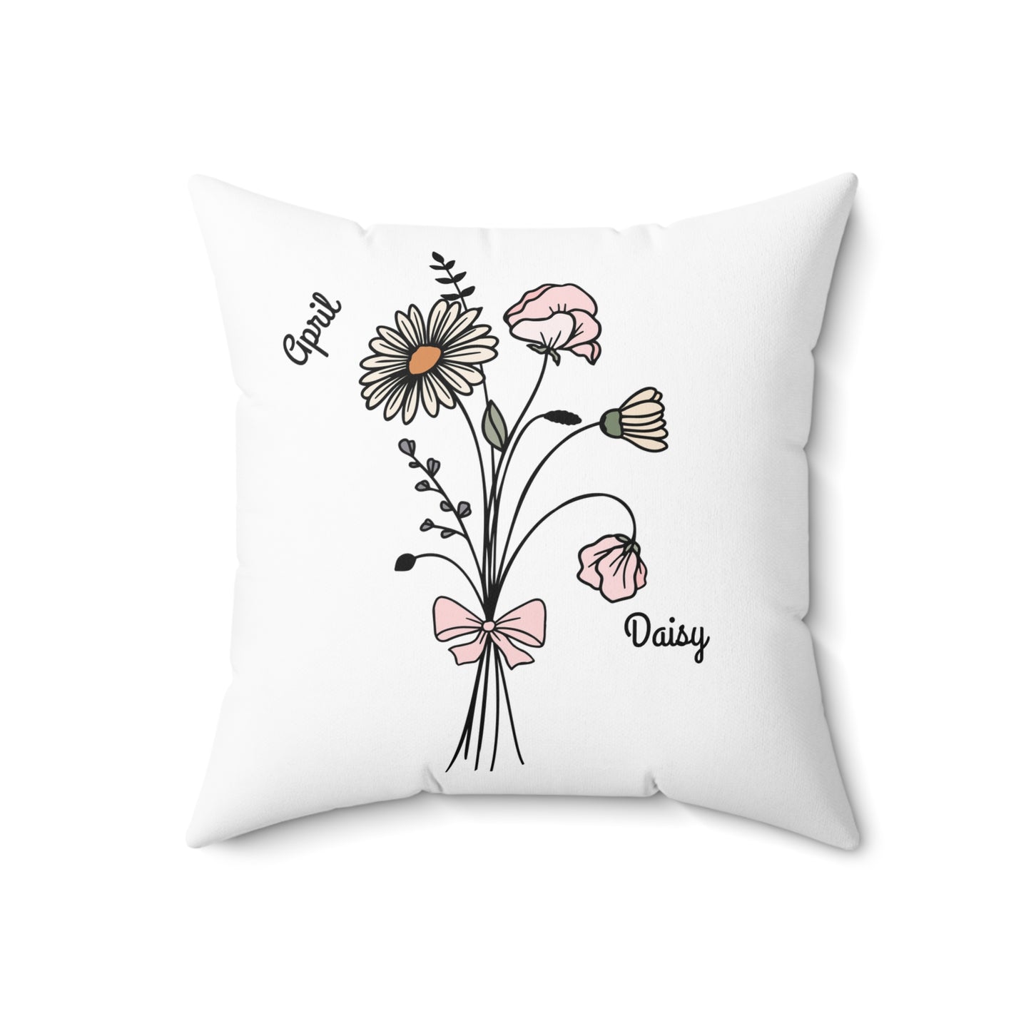 April Daisy Birth Flower - Custom Spun Polyester Square Pillow – Stylish Double-Sided Home Décor Accent for a Personalized Touch
