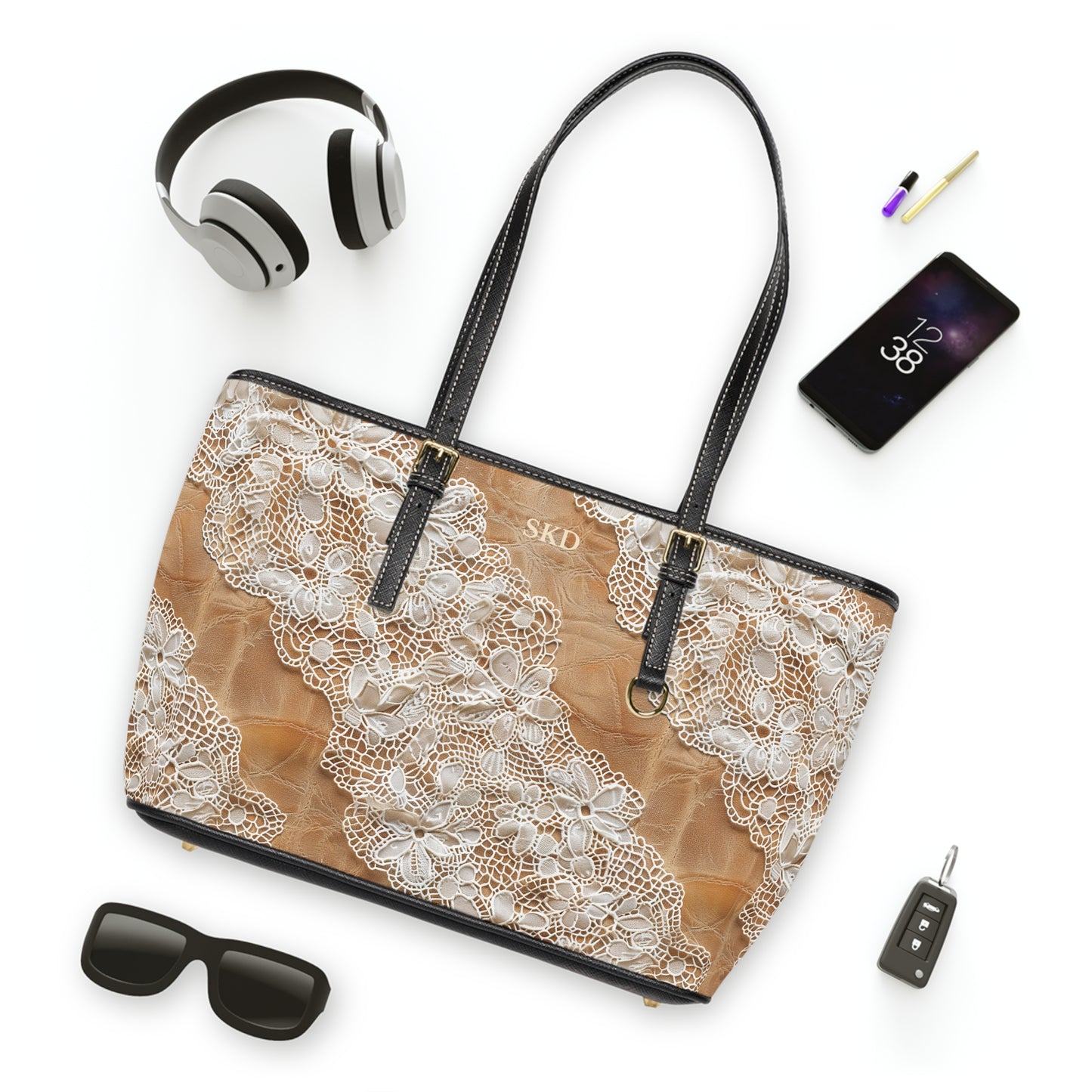 Core Collection: Demure Elegance | Soft Lace & Beige Smooth Faux Leather Shoulder Bag | Understated Luxury for Graceful Women