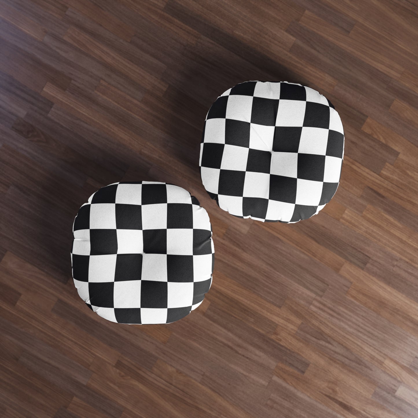 Monochrome Luxe | Black & White Checkered Tufted Round Pillow | Bold Statement in Geometric Elegance